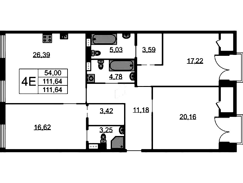 3-комнатная квартира 111.64 м², 9/9 эт., ЖК «Бакунина 33»